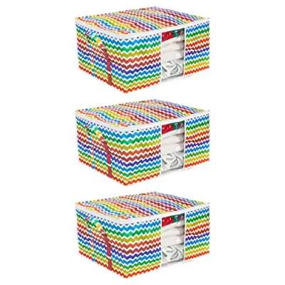 Pretty Krafts Set of 3 Non Woven Underbed Storage Bag with Handles, Clear Window & Zipper Lock | Quilt, Comforter & Blanket Cover Organiser  at ₹142