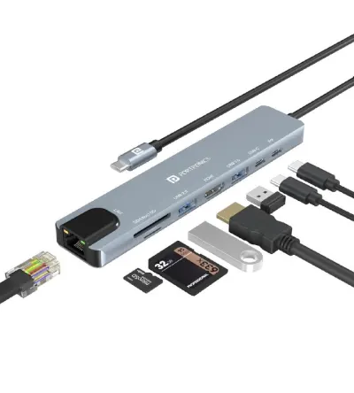 Portronics Mport 8 USB-C USB Hub/Docking Station(8-in-1) with 4K 30Hz HDMI at ₹899