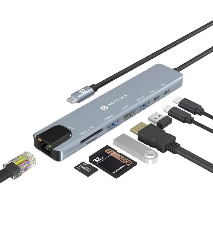 Portronics Mport 8 USB-C USB Hub/Docking Station(8-in-1) with 4K 30Hz HDMI at ₹899