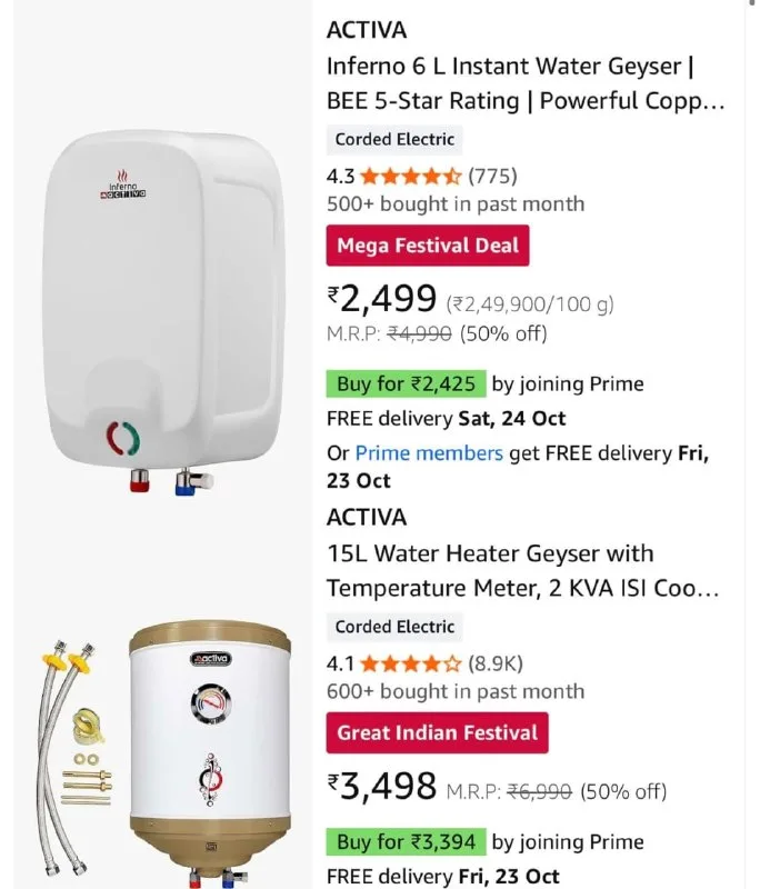 Loot Deals on Water Geysers at ₹2,499