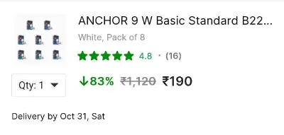 Anchor By Panasonic Pack Of 8 at ₹190