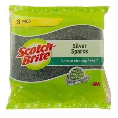 Scotch-Brite Silver Sparks Scrub Pad (Green, 3-Pieces) at ₹37