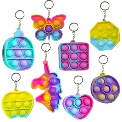 Pop It Keychain Fidget Toy Set | Silicone Sensory Bubble Pop Toy | Assorted Shapes & Colors (8, Pack of 8) at ₹199