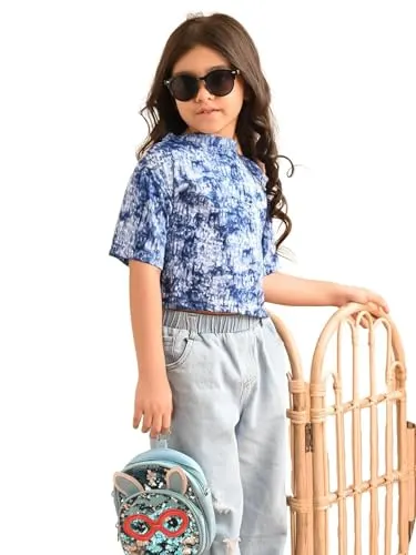 LILPICKS Tie Dye Printed Drop Shoulder Loose Fit Top for Gir at ₹209