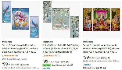 Set of 3 MDF Art Painting at ₹99
