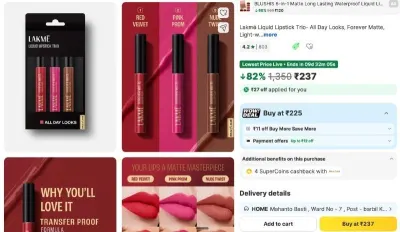 Lakme Lipstick upto 82% off at ₹237