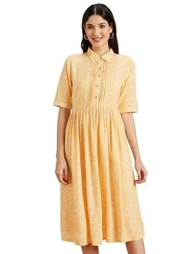 Symbol Women Rayon Fit and Flare One Piece Midi Length Dress (Available in Plus Sizes) at ₹179