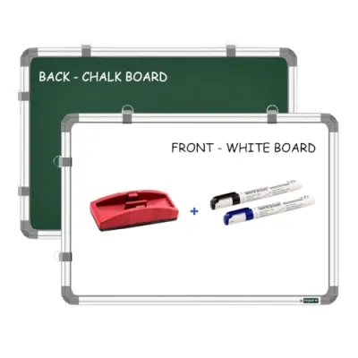 YAJNAS White Board 1.5X2 Feet Non-Magnetic Double Sided Whiteboard & Chalkboard Both Side Writing Board with 2 whiteboard Markers + 1 White  at ₹466