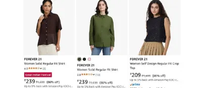 UPTO 87% OFF On Forever 21 Women's Clothing