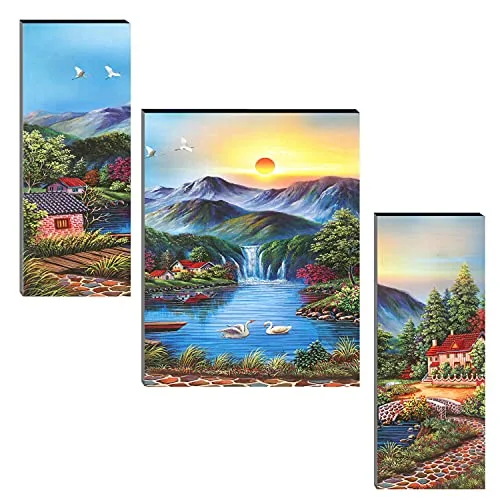 Indianara Set of 3 MDF Art Painting (3741FL) without glass 4.5 X 12, 9 X 12, 4.5 X 12 INCH (Style 6) at ₹99
