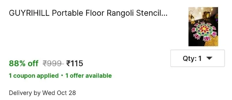 GUYRIHILL Portable Floor Rangoli Stencil for Decor Reusable for Floor at ₹115