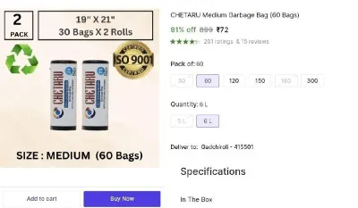 Garbage Bag (60 Bags) at ₹72