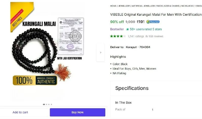 Original Karungali Malai For Men With Certification at ₹191