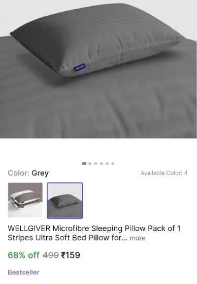 Microfibre Sleeping Pillow, Soft & Fluffy (41×61 cm) at ₹159