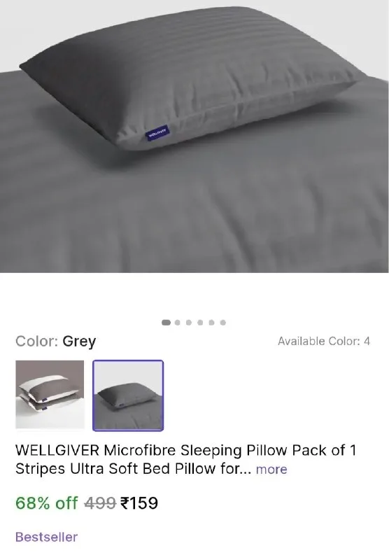 Microfibre Sleeping Pillow, Soft & Fluffy (41×61 cm) at ₹159