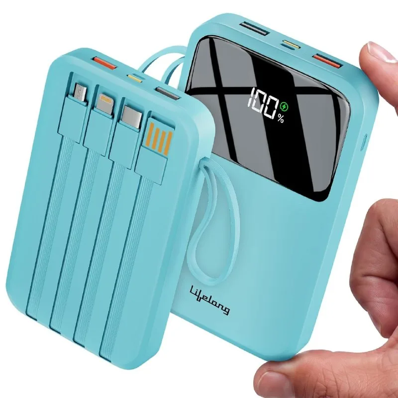 Lifelong Electronics 10000mAh 22.5W Fast Charging Power Bank | 4 Cables Attached – Type A + Type B + Type C + Lightning at ₹1,390