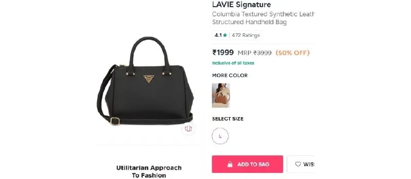 LAVIE Signature Columbia Textured Synthetic Leather Medium Structured Handheld Bag at ₹1,999