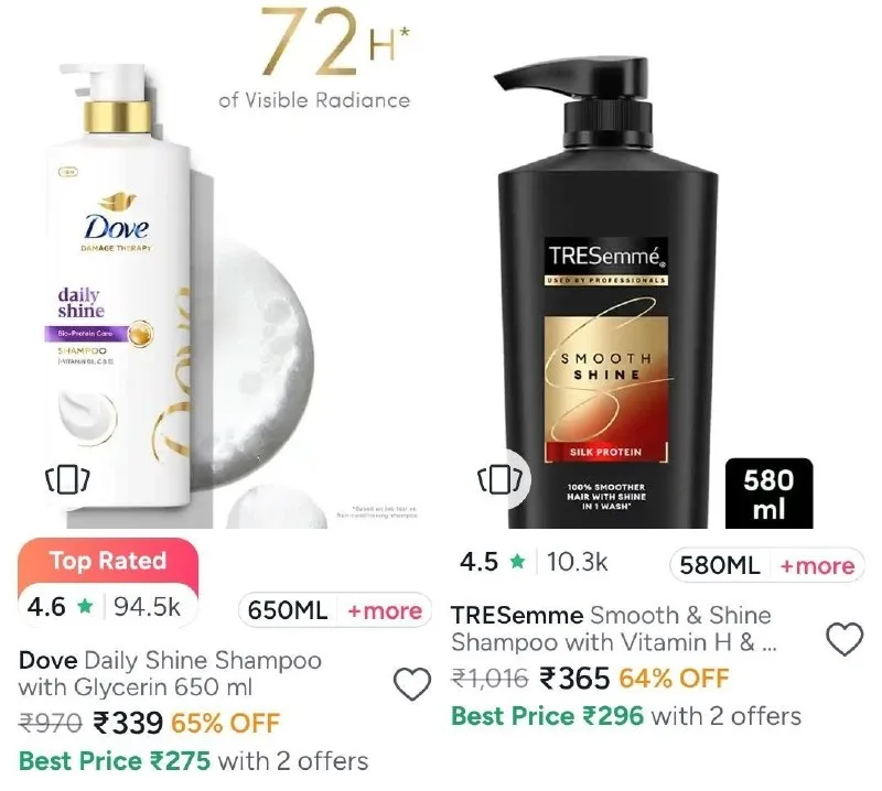 Dove, Tresemme 1L Shampoo Combos at 65% Off