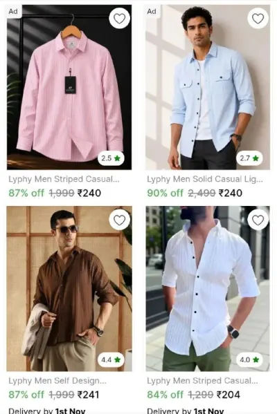 Flat 84% Off on Mens Casual Shirts