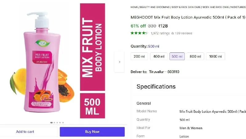 Mix Fruit Body Lotion Ayurvedic, 500ml at ₹128