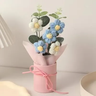 MPROW 1pcs Artificial Crochet Flower Bouquet/Artificial Flowers Bunch/Crochet Flowers Bouquet/Crochet Flowers/Flowers Bouquet at ₹99
