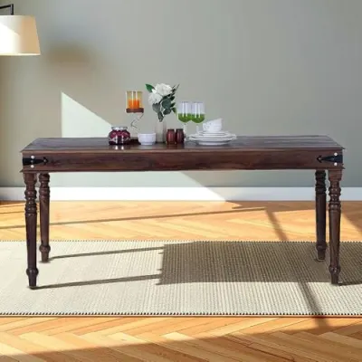 Royaloak Hilton Wooden Dining Table 6 Seater | Sheesham Wood | Powder Coated Metal Elements Husky Farm | Turned Design | Classic Design | St at ₹12,75