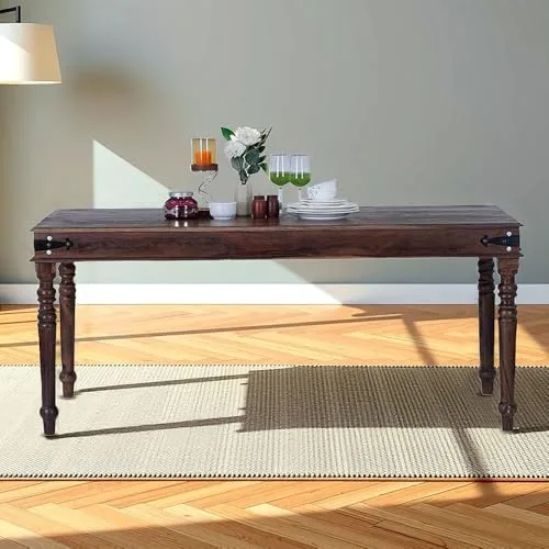 Royaloak Hilton Wooden Dining Table 6 Seater | Sheesham Wood | Powder Coated Metal Elements Husky Farm | Turned Design | Classic Design | St at ₹12,75