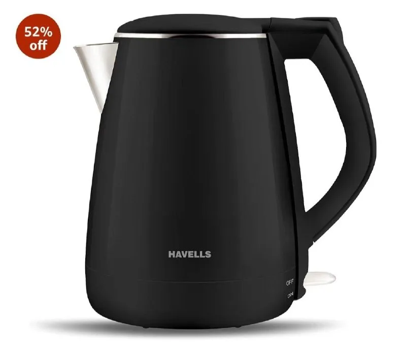 Havells Aqua Plus Electric Kettle 1.2 Litre, 1250 Watt | 304 Stainless Steel Inner Body | Cool Touch Body | Auto Shut-Off |Wider Mouth|2 Yea at ₹1,241