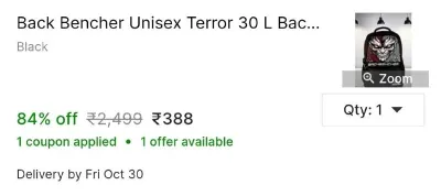 Back Bencher Unisex Terror 30 L Backpack at ₹388