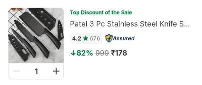Patel 3 Pc Stainless Steel Knife Set 3-Piece Heart-Cutout Blade Guard Knife Set at ₹178