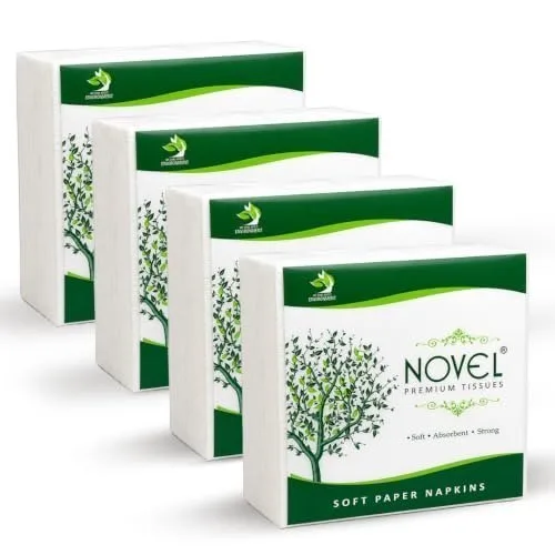 Novel Paper Napkins 100 Pulls x Pack of 4 (400 Pulls) | Soft & Absorbent Tissue Paper Napkin for Travel, Dining Table, Parties, Restaurants, at ₹99