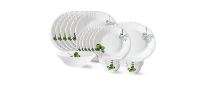Larah by Borosil Oval Fluted Series Opalware Dinner Set | 21 Pieces for Family of 6 at ₹1,207