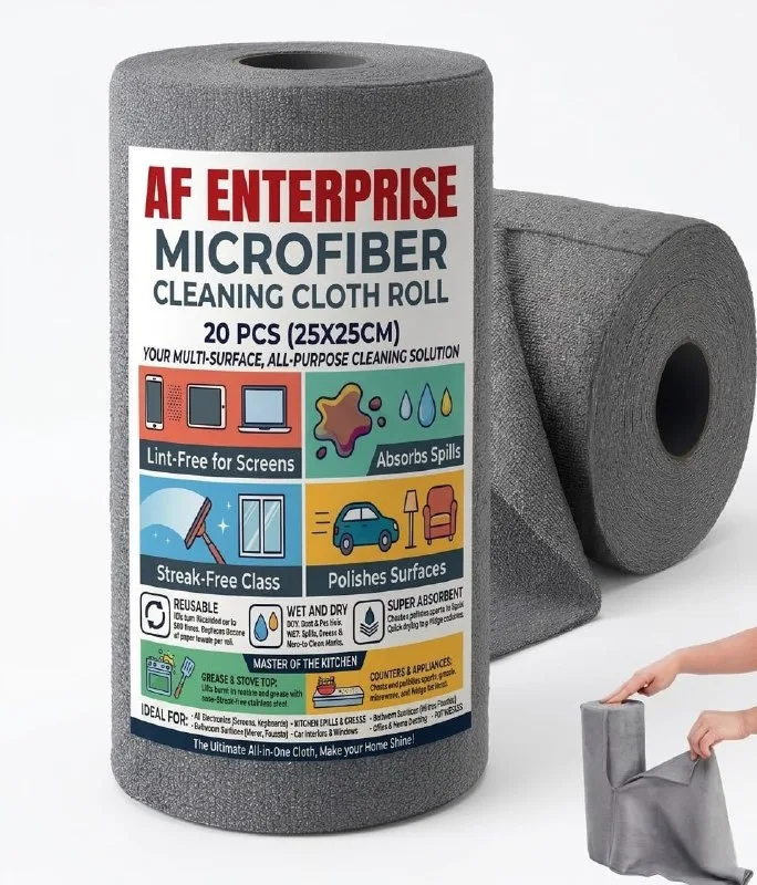 Microfiber Cleaning Cloth Roll, 20 Sheets, 30.0 cm x 30.0 cm, Grey at ₹187