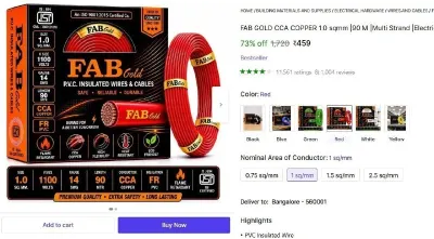 FAB GOLD CCA COPPER 1.0 sqmm |90 M Wire (Red) at ₹459