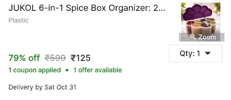 JUKOL 6-in-1 Spice Box Organizer: 2000ml BPA-Free Plastic Container at ₹125