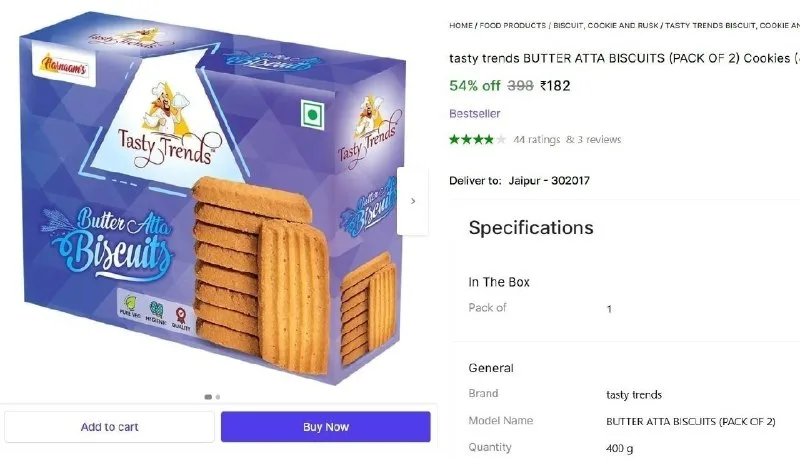 Tasty Trends Butter Atta Biscuits Cookies (Pack Of 2) at ₹182