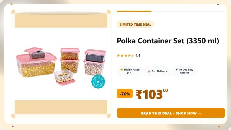 Polka Container Set (7 PC Set) (3350 ml) at ₹103