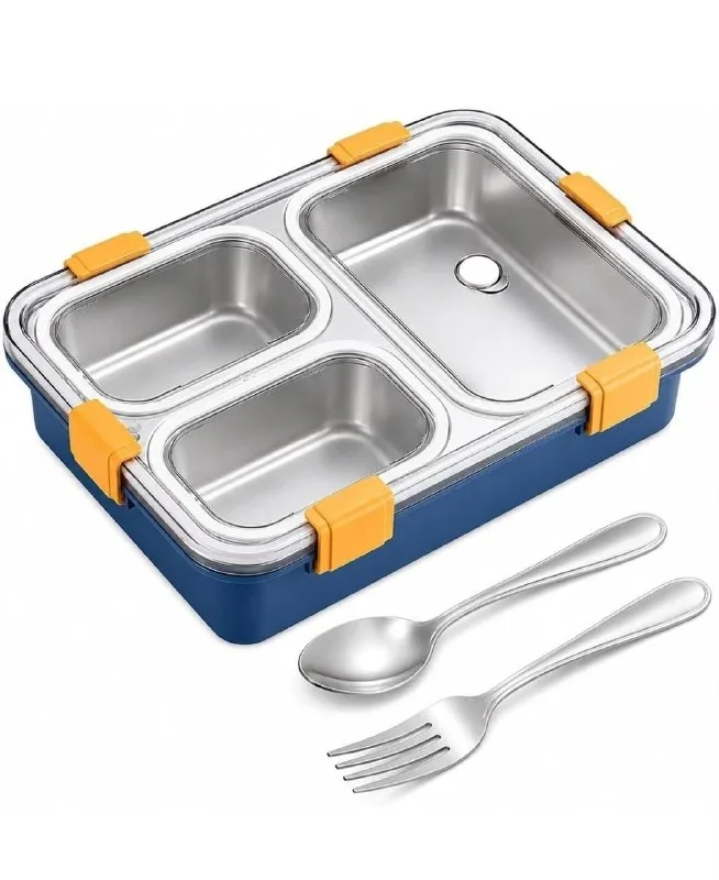 Stainless Steel Lunch Box for Kids & Adults, 3 Compartment Lunch Box at ₹399