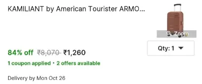KAMILIANT by American Tourister ARMOR Cabin Suitcase 8 Wheels at ₹1,260