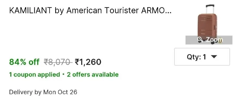 KAMILIANT by American Tourister ARMOR Cabin Suitcase 8 Wheels at ₹1,260