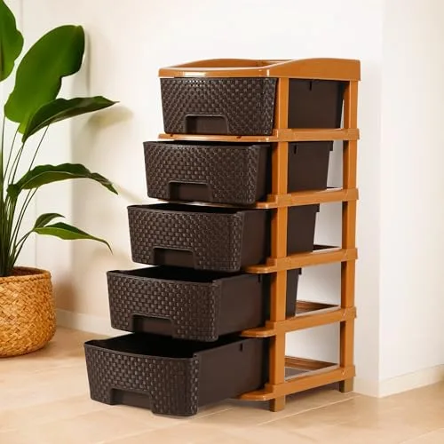 Kuber Industries 5-Layer & 48 Ltr Plastic Drawer Storage Organiser | Modular Kitchen & Toy Organizer For Kids Room | Chocolate Brown at ₹924