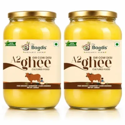 The Bagdis Organic A2 Gir Cow Ghee | Hand-Churned Cultured Bilona Ghee| Grass-Fed | 100% Pure & Natural Ghee Glass Bottle 1000ml (Pack of 2) at ₹1,799