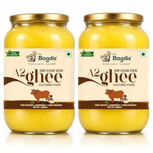 The Bagdis Organic A2 Gir Cow Ghee | Hand-Churned Cultured Bilona Ghee| Grass-Fed | 100% Pure & Natural Ghee Glass Bottle 1000ml (Pack of 2) at ₹1,799