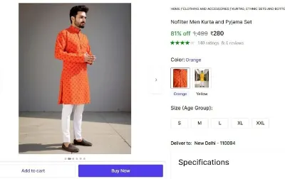 Men's Kurta and Pyjama Set at ₹280
