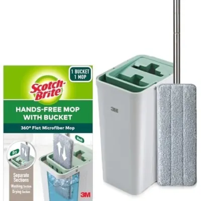 Scotch-Brite Plastic Hands-Free Microfiber Flat Mop with Compact Bucket, Splash Proof Design & Double Scraper for Easy Squeeze (1 Unit) at ₹2,231