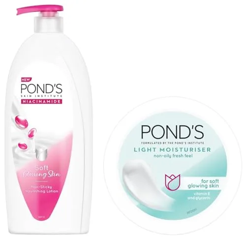 POND'S Triple Vitamin Moisturising Body Lotion 600 ml & POND'S Light Face Moisturizer 200 ml, Daily Lightweight Non-Oily Cream at ₹447