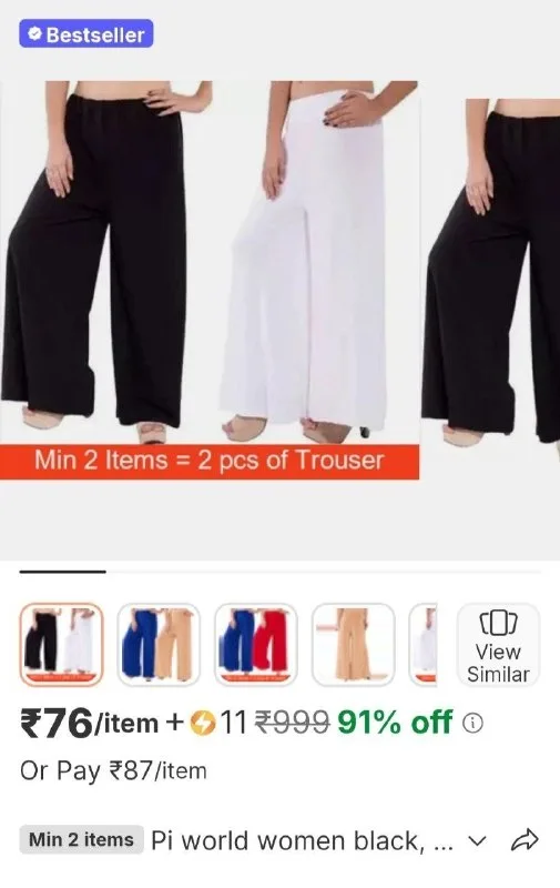 Pi world women black, white trousers at ₹76
