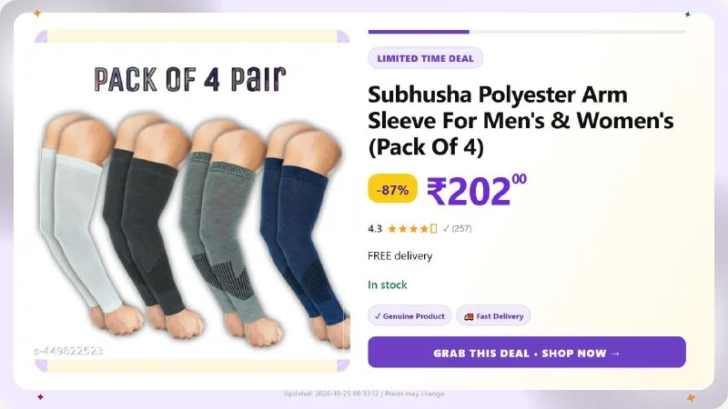 Polyester Arm Sleeve For Men & Women, 4 Pairs at ₹202