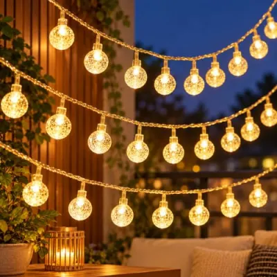 One94Store Crystal Ball String Lights – 14 LED 3M Warm White Plug-in Waterproof Fairy Lights for Bedroom, Garden, Diwali, Christmas, Wedding at ₹129