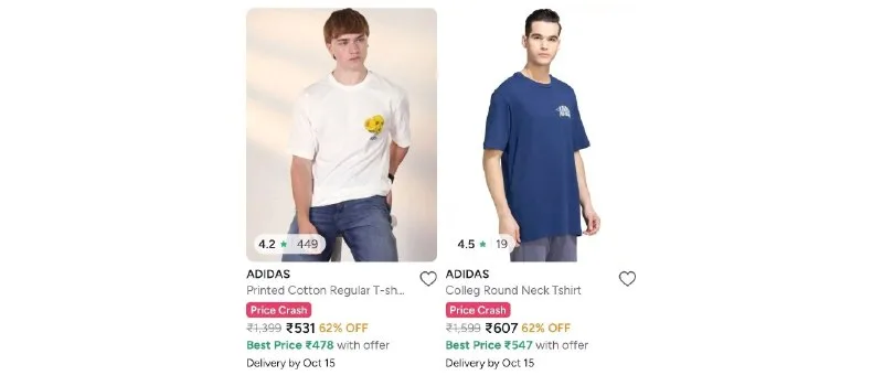 Adidas upto 65% off + 15% off + 10% off